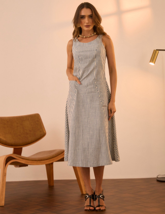 Vestido Midi Listrado Jeans