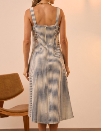 Vestido Midi Listrado Jeans