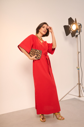 Vestido Longo Mangas Pespontadas